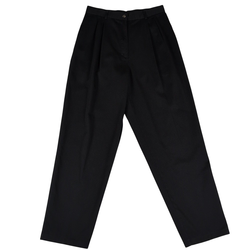 L.L. Bean Women Classic Pleated Tapered Trousers 12 Tall Black High Rise Pant